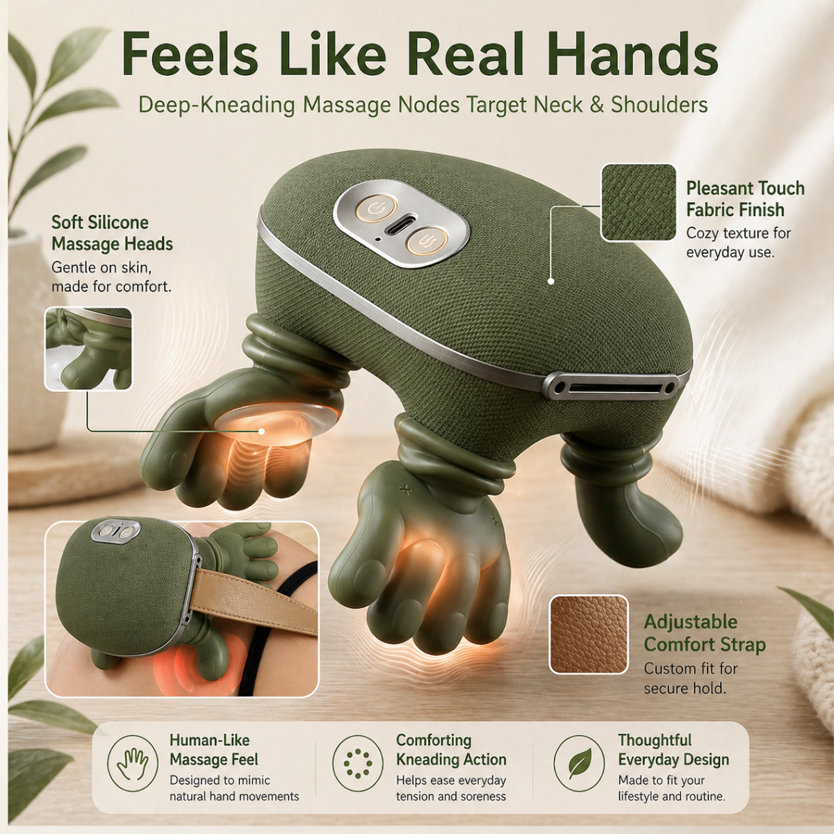 4D Human-Hand Imitation Massager | Ergonomic Shiatsu Therapy for Neck & Back