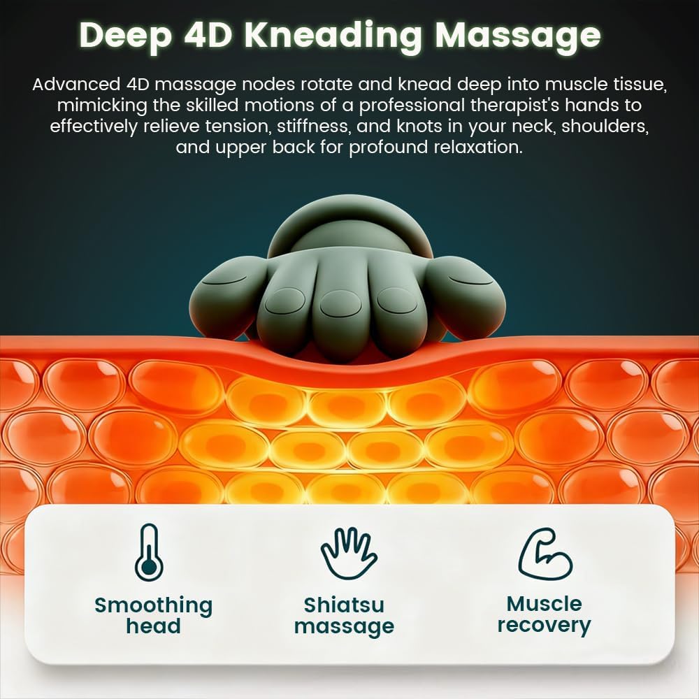 4D Human-Hand Imitation Massager | Ergonomic Shiatsu Therapy for Neck & Back