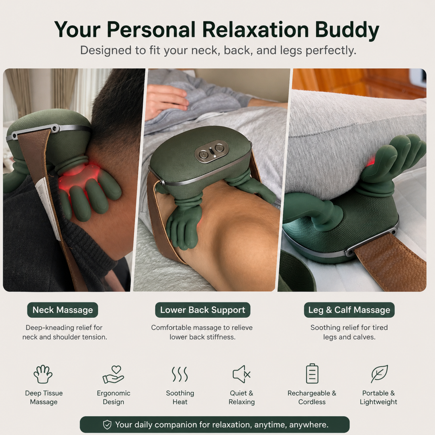 4D Human-Hand Imitation Massager | Ergonomic Shiatsu Therapy for Neck & Back